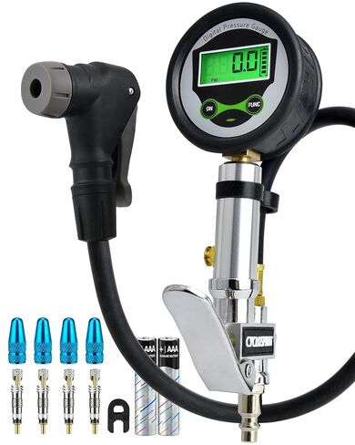 Digital Bicycle Tire Inflator Gauge with Auto-Select Valve Type - Presta and Schrader Air Compressor Tool in Kuwait