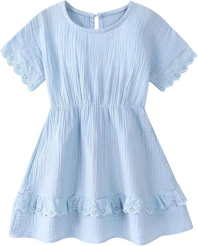 Toddler Baby Girl Dress Summer Cotton Linen Ruffle Halter Sleeveless Kids Casual Beach Party Dresses 1-6 Years in Kuwait