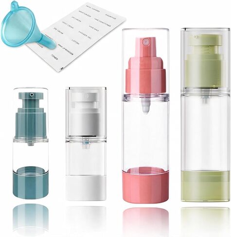 Sylavilla 4-Pack Travel Bottles for Toiletry, Portable Refillable SA/PP Plastic Vacuum Cosmetic Containers 0.5oz/1oz TSA Approved for Liquids and Creams in Kuwait