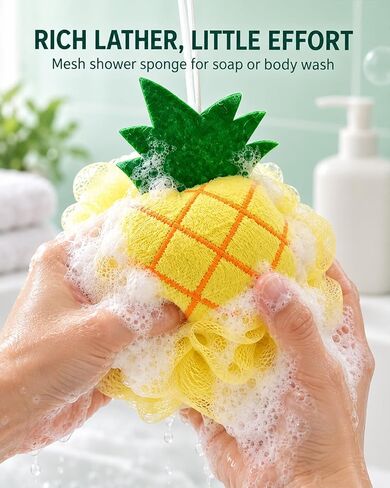 Rocutus 4pcs Child Bath Shower Sponge Pouf Loofahs Mesh Brush Shower Ball Cute Bath Flower with Hooks for Travel (Mixed 1) in Kuwait