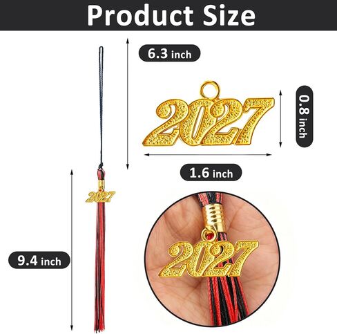 2027 Graduation Tassel, Graduation Tassel Red Black 2027 Grad Cap Tassels for Graduate Cap Hat Decorations with 2027 Year Gold Charm for Graduations Ceremonies Accessories in Kuwait