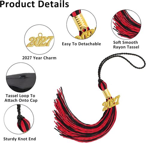 2027 Graduation Tassel, Graduation Tassel Red Black 2027 Grad Cap Tassels for Graduate Cap Hat Decorations with 2027 Year Gold Charm for Graduations Ceremonies Accessories in Kuwait