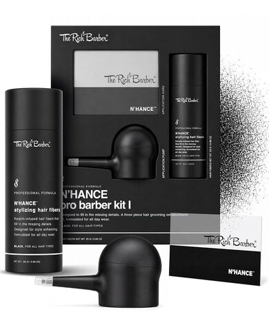 The Rich Barber N'Hance Pro Barber Kit I - Professional 3-in-1 Hair & Beard Styling Set - Keratin-Infused Hair Building Fibers, Applicator Pump, Application Card - Hairline Enhancer & Volumizing Spray in Saudi Arabia
