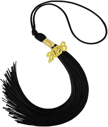 2026 Tassel Graduation Black 9", Elegant Black 2026 Graduation Tassel with Year Charm Gold Date Drop for Graduations Cap in Kuwait