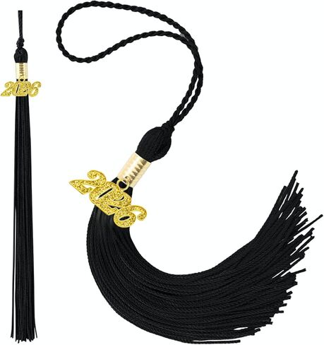 2026 Tassel Graduation Black 9", Elegant Black 2026 Graduation Tassel with Year Charm Gold Date Drop for Graduations Cap in Kuwait