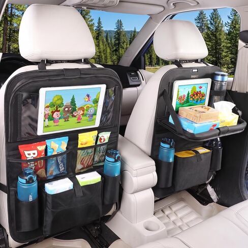 Car Storage Organizer 2 PCS, Car Backseat Organizer Kick Mats Back Seat Protector with Touch Screen Tablet Holder, for Kids, Car Travel Accessories, Kick Mat with 11 Storage Pockets in Saudi Arabia