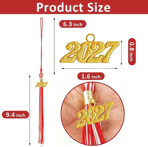 2027 Graduation Tassel, Graduation Tassel Red White 2027 Grad Cap Tassels for Graduate Cap Hat Decorations with 2027 Year Gold Charm for Graduations Ceremonies Accessories in Kuwait