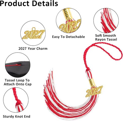 2027 Graduation Tassel, Graduation Tassel Red White 2027 Grad Cap Tassels for Graduate Cap Hat Decorations with 2027 Year Gold Charm for Graduations Ceremonies Accessories in Kuwait