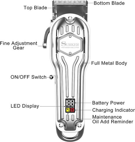 SURKER Mens Hair Clippers Cord Cordless Hair Trimmer Professional Haircut Kit for Men Rechargeable LED Display in Kuwait