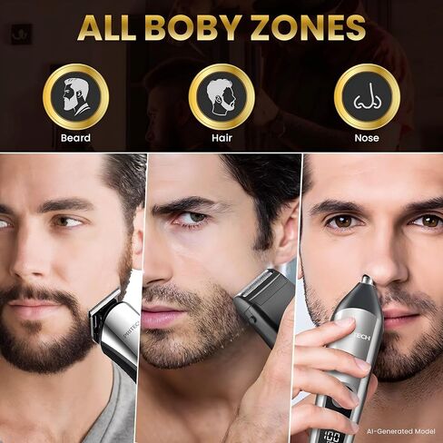 PRITECH Hair Clippers for Men Nose Hair Trimmer Micro Shavers 3 in 1 Mens Grooming Kit Cordless & Rechargeable Electric Hair Trimmer Led Display with T Blade Trimmer Cutting IPX6 in Kuwait