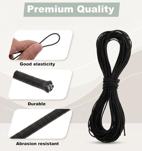 2mm Shock Cord for Tent Poles, 66 ft Black Elastic Cord Round String in Kuwait