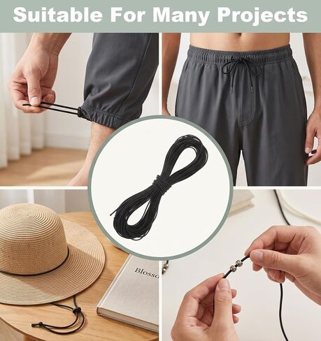 2mm Shock Cord for Tent Poles, 66 ft Black Elastic Cord Round String in Kuwait