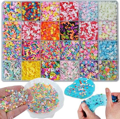 Fake Sprinkles 24-Grid Slime Sprinkles for Craft Non-Edible Polymer Clay Sprinkle Fake Candy Sprinkle for Resin Slime Add Ins Mix Ins Nail Art Design Shaker Card Filler DIY Crafting (220G) in Saudi Arabia