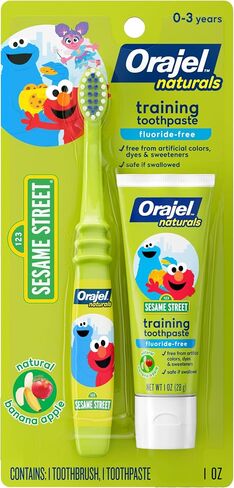 Orajel Elmo Fluoride-Free Tooth & Gum Cleanser with Toothbrush, Combo Pack, Banana Apple Flavored Non-Fluoride, 2 Piece Set in Saudi Arabia