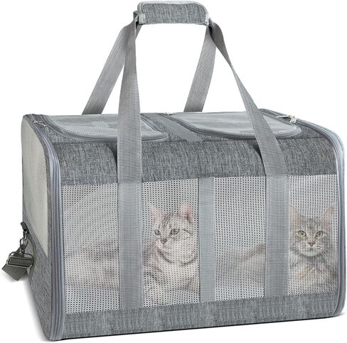 Soft-Sided Cat Carrier for 2 Cats, Gray, Breathable Mesh Design, Airline Approved Travel Bag for Small to Large Cats, Expandable with Shoulder Strap (Purple) in Saudi Arabia