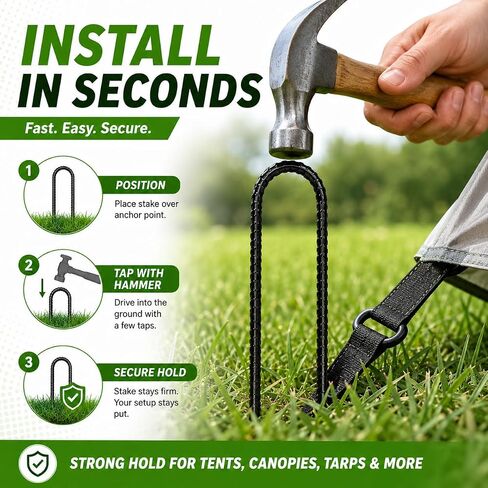 12 Pack Trampoline Stakes, 12 Inch x 8mm U-Shaped Rebar Ground Anchors in Saudi Arabia