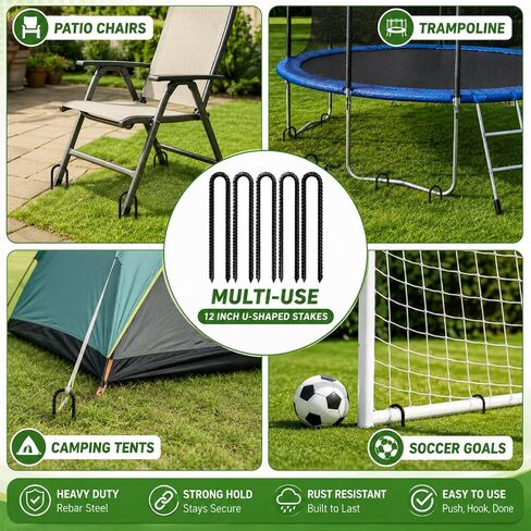12 Pack Trampoline Stakes, 12 Inch x 8mm U-Shaped Rebar Ground Anchors in Saudi Arabia
