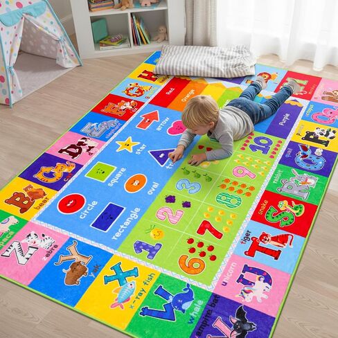 Baby Play Mat Kids Rug for Playroom, Playtime Collection ABC, Numbers, Animals, Rainbow and Shapes Educational Area Rugs for Kids Room Classroom, 59x 39.4 inch in Kuwait