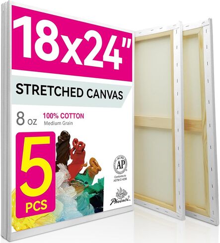 PHOENIX Small Stretched Canvas for Painting 6x6 Inch/7 Value Pack, 8 Oz Triple Primed 5/8 Inch Profile 100% Cotton White Blank Canvas, Square Framed Canvas for Oil Acrylic & Pouring Art in Kuwait