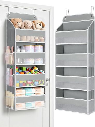 1 Pack Over the Door Organizer, Yecaye 35.2lbs Load Closet Door Organizer Hanging, Swing-proof Diaper Organizer Storage with 4 Big Pockets 4 Side Mesh Pockets for Nursery Newborn Baby Essentials Stuff in Kuwait