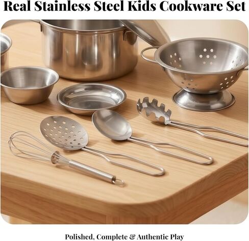 Mini Play Kitchen Acceories | Polished Metal Finish, Toy Cookware with Lid, for Playroom in Kuwait