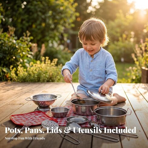 Mini Play Kitchen Acceories | Polished Metal Finish, Toy Cookware with Lid, for Playroom in Kuwait