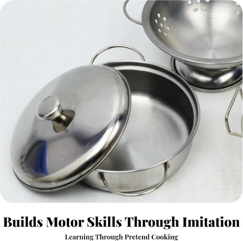 Mini Play Kitchen Acceories | Polished Metal Finish, Toy Cookware with Lid, for Playroom in Kuwait