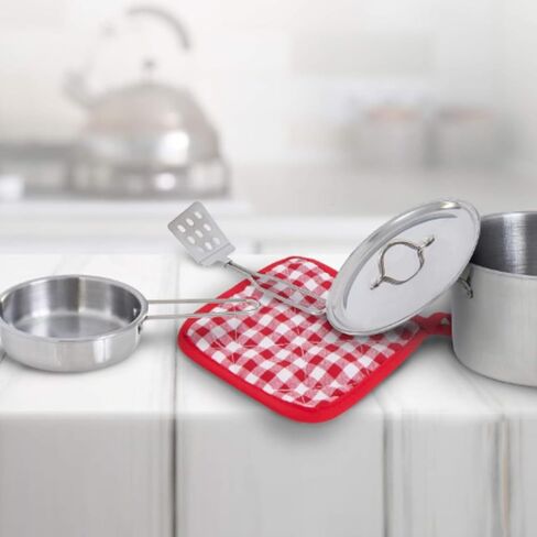 11 Pieces Play Pots and Pans Set | Realistic Shiny Silver Finish, Toy Cookware Set with Storage Pouch, Stainless Steel, for Daycare in Saudi Arabia