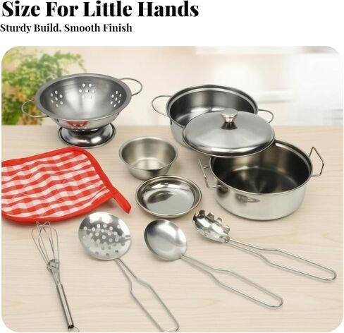 Realistic Toy Pots and Pans Set | Polished Metal Finish, Sized for Children, Playroom in Saudi Arabia
