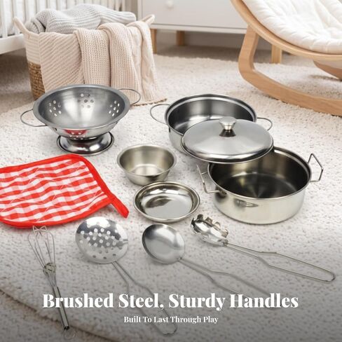 Realistic Toy Pots and Pans Set | Polished Metal Finish, Sized for Children, Playroom in Saudi Arabia
