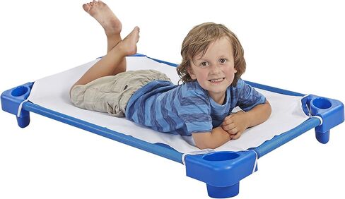 سرير ومسند للأطفال الرضع للرعاية النهارية القياسية والرعاية النهارية مع ملاءات من ECR4Kids باللون الأزرق (عبوة من 6 قطع) in Kuwait