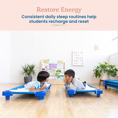 سرير ومسند للأطفال الرضع للرعاية النهارية القياسية والرعاية النهارية مع ملاءات من ECR4Kids باللون الأزرق (عبوة من 6 قطع) in Kuwait