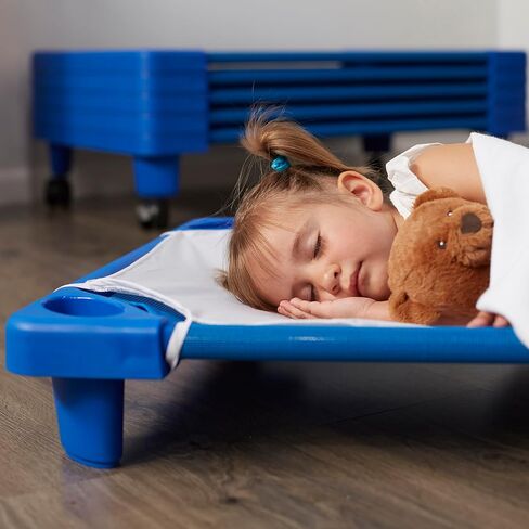 سرير ومسند للأطفال الرضع للرعاية النهارية القياسية والرعاية النهارية مع ملاءات من ECR4Kids باللون الأزرق (عبوة من 6 قطع) in Kuwait
