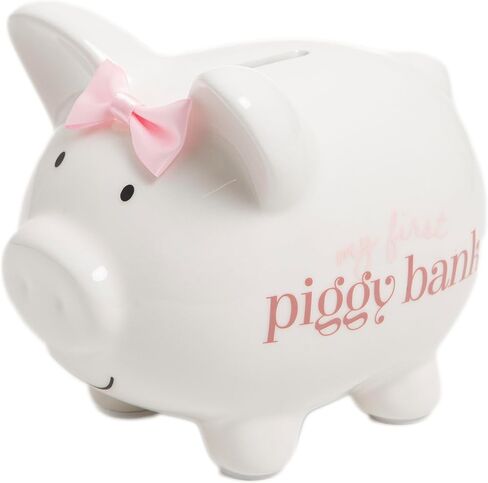 Kate & Milo Ceramic Floral Mini Piggy Bank, Kids Money and Coin Bank, White in Saudi Arabia