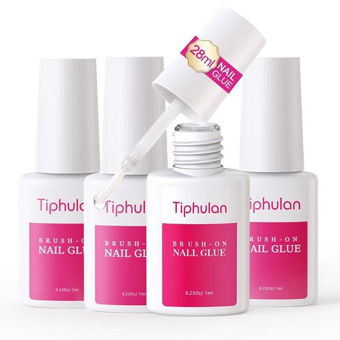 Nail Glue for Nail Tips, Press On Nails, Acrylic Nails - TIPHULAN Super Strong Brush On Nail Glue Professional Salon Quality, Durable & Long-Lasting Nail Bond, 0.23 oz for Each Glue(4PCS) in Kuwait