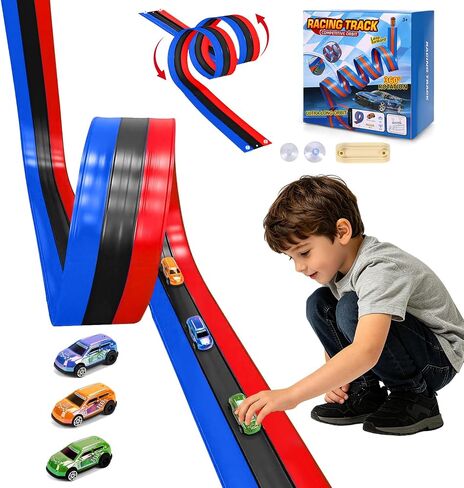 16.4ft Flexible 3-Lane Race Track Set, DIY Bendable Wall Ramp with 3 Cars in Saudi Arabia