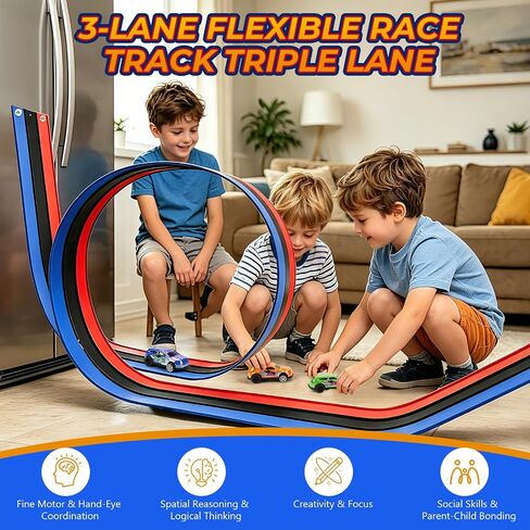 16.4ft Flexible 3-Lane Race Track Set, DIY Bendable Wall Ramp with 3 Cars in Saudi Arabia