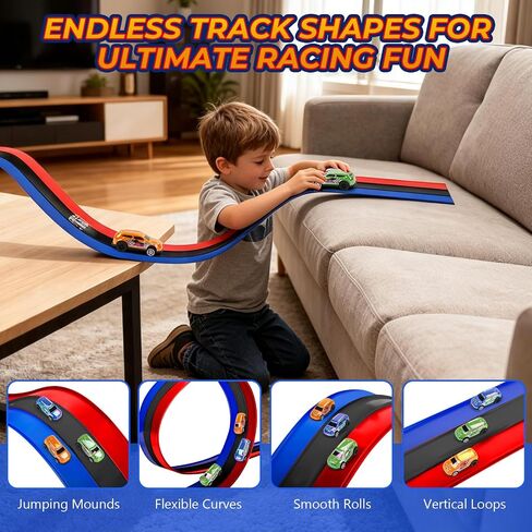 16.4ft Flexible 3-Lane Race Track Set, DIY Bendable Wall Ramp with 3 Cars in Saudi Arabia