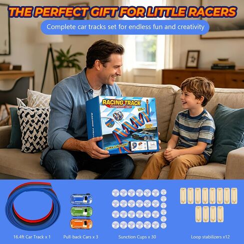 16.4ft Flexible 3-Lane Race Track Set, DIY Bendable Wall Ramp with 3 Cars in Saudi Arabia