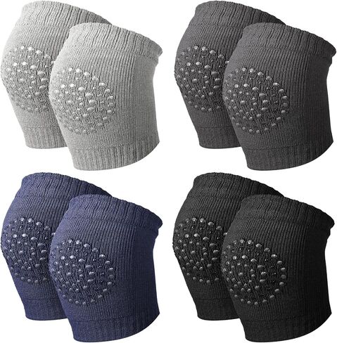 Haysandy 4 Pairs Baby Crawling Pads Anti Slip Baby Knee for Crawling Adjustable Elastic Knee Sleeve Pads Leg Warmers for Toddler Infant Kids, Unsex Light Gray, Dark Gray, Navy Blue, Black() in Kuwait