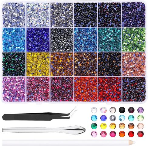 Mnuizu 14400Pcs SS10 Hotfix Rhinestones, 24 Colors Flat Back Rhinestones in Kuwait