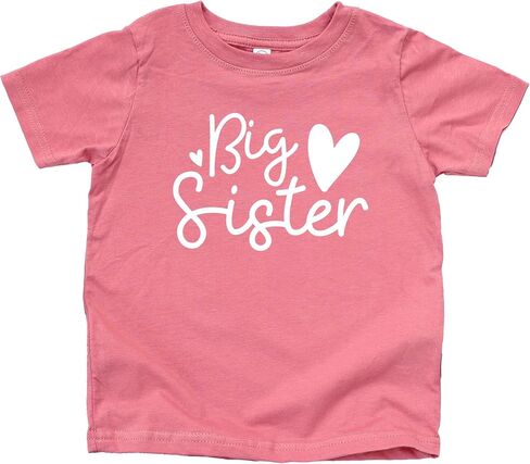 تي شيرت Olive Loves Apple Cursive Big Sister Hearts Sibling Reveal تي شيرت للأطفال والرضع البنات ملابس الأخوة in Kuwait