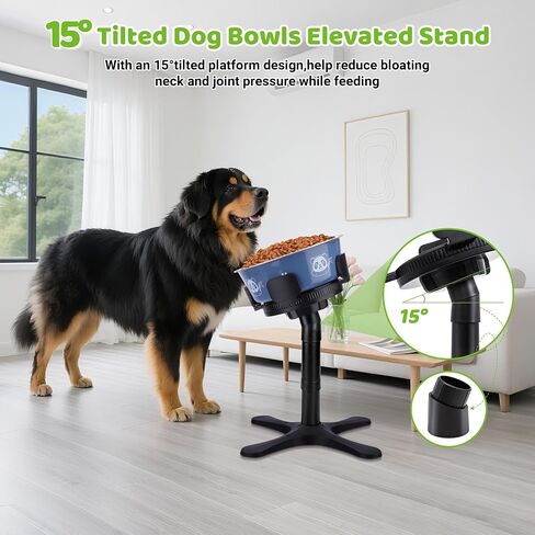 Dog Bowls Elevated Adjustable Stand, Raised Bowl with 3 Heights & Tilted Feeding Stand, Compatible with Various Bowls, for Medium & Large Breeds (1 Pack) Black in Saudi Arabia