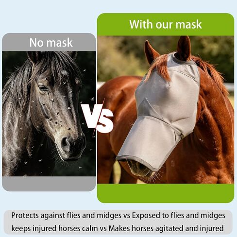 Raelitego Horse Fly Mask with Ears no Nose, Breathable Mesh UV Protect (L) in Kuwait