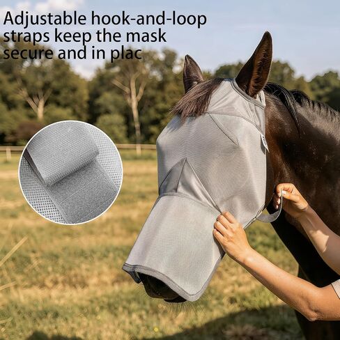 Raelitego Horse Fly Mask with Ears no Nose, Breathable Mesh UV Protect (L) in Kuwait