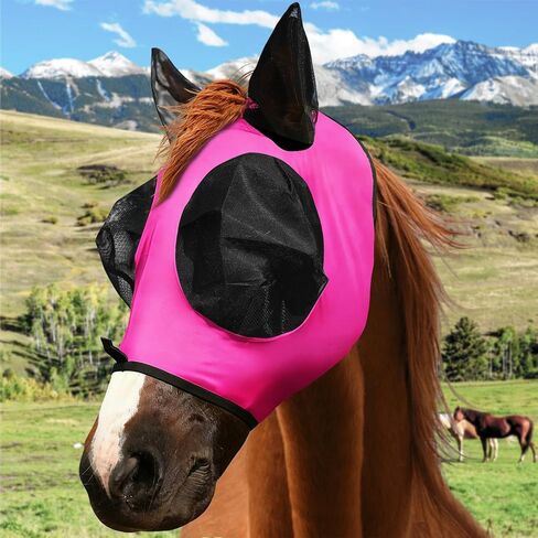 Horse Fly Mask with Forelock Opening Stretch(Fuchsia-L) in Saudi Arabia
