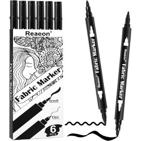 Reaeon Black Fabric Markers, Dual Tip Fabric Paint Markers, Permanent Fabric Pens for Clothes, T Shirts, Canvas, Bags (6pack) in Saudi Arabia