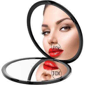 Gospire Pocket Makeup Mirror for Travel, 1X/10X Double Sided Magnifying Compact Handbag Cosmetic Mirror, 4 Inch Ultra-Thin Handheld Round Foldable Portable Mirror for Women (Black) in Saudi Arabia