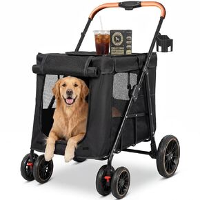 Dog Stroller for Medium Dogs & Large Breeds, Foldable Pet Stroller for Multiple Pets Up to 80 lbs, Dual Carbon Steel Support Bars, All-Terrain Wheels, Cup Holder & Storage Pocket in Kuwait