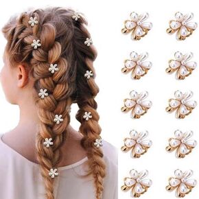 10 قطع من مشابك اللؤلؤ الصغيرة مع تصميم زهرة، مشابك شعر صناعية جميلة لتزيين الشعر للنساء والفتيات in Kuwait